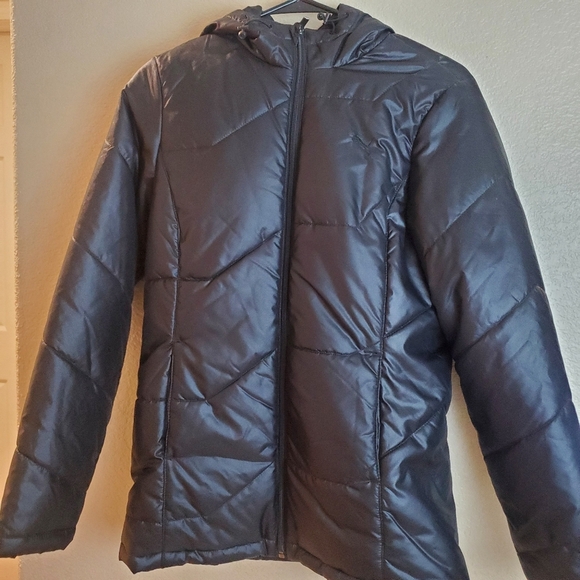 PUMA Black Puffer Down Hoodie Winter Snow Jacket - Picture 1 of 7